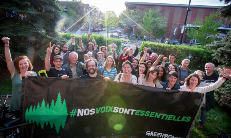 "Our Voices are Vital" Banner with Bunny McDiarmid in Montreal